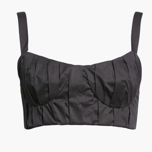 New Johanna Ortiz African Mirror Pleated Bralette Crop Top Size 8 (Black)